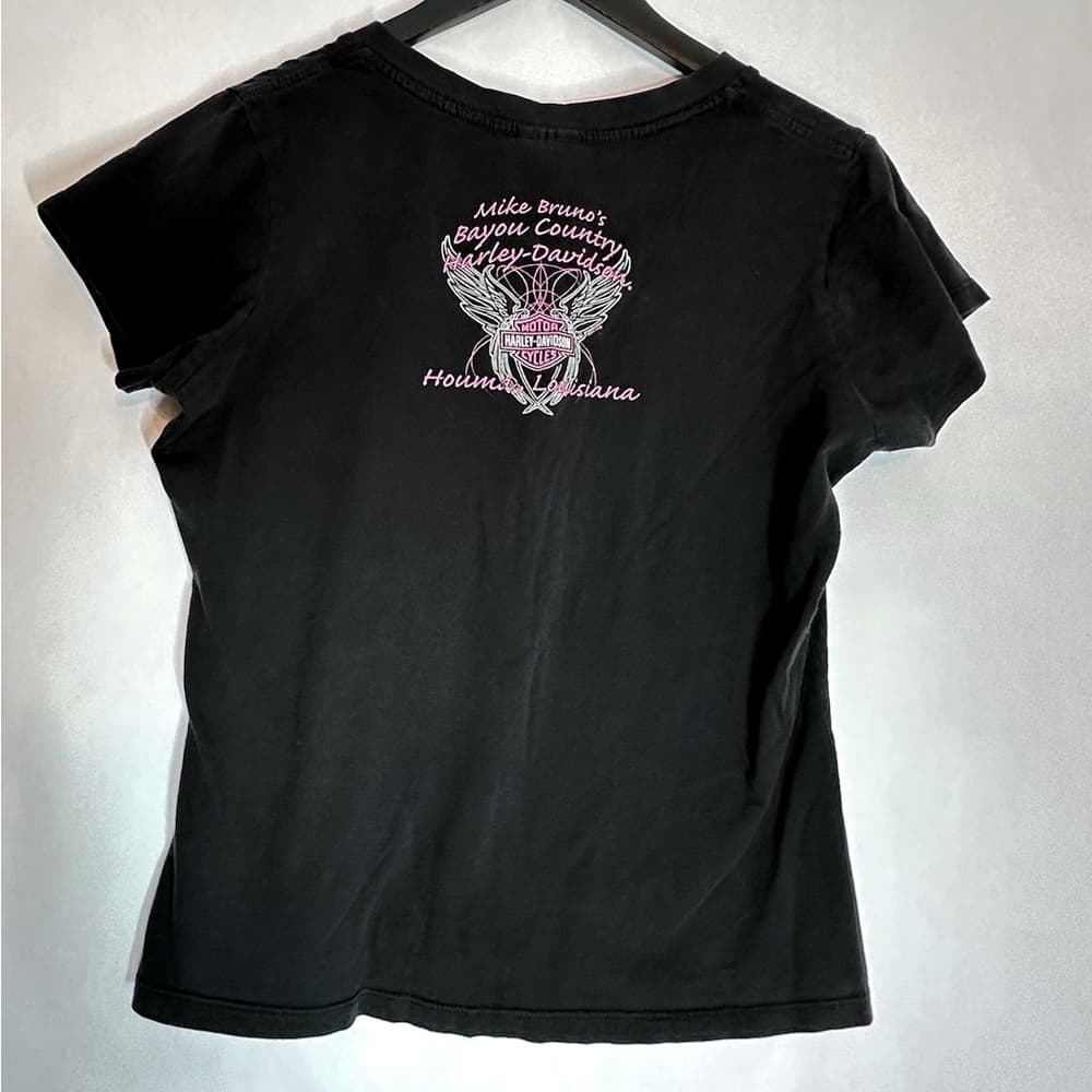 Harley Davidson Pink Rhinestone Logo Black Tee Shirt XL Y2K Biker Grunge - Thumbnail 8