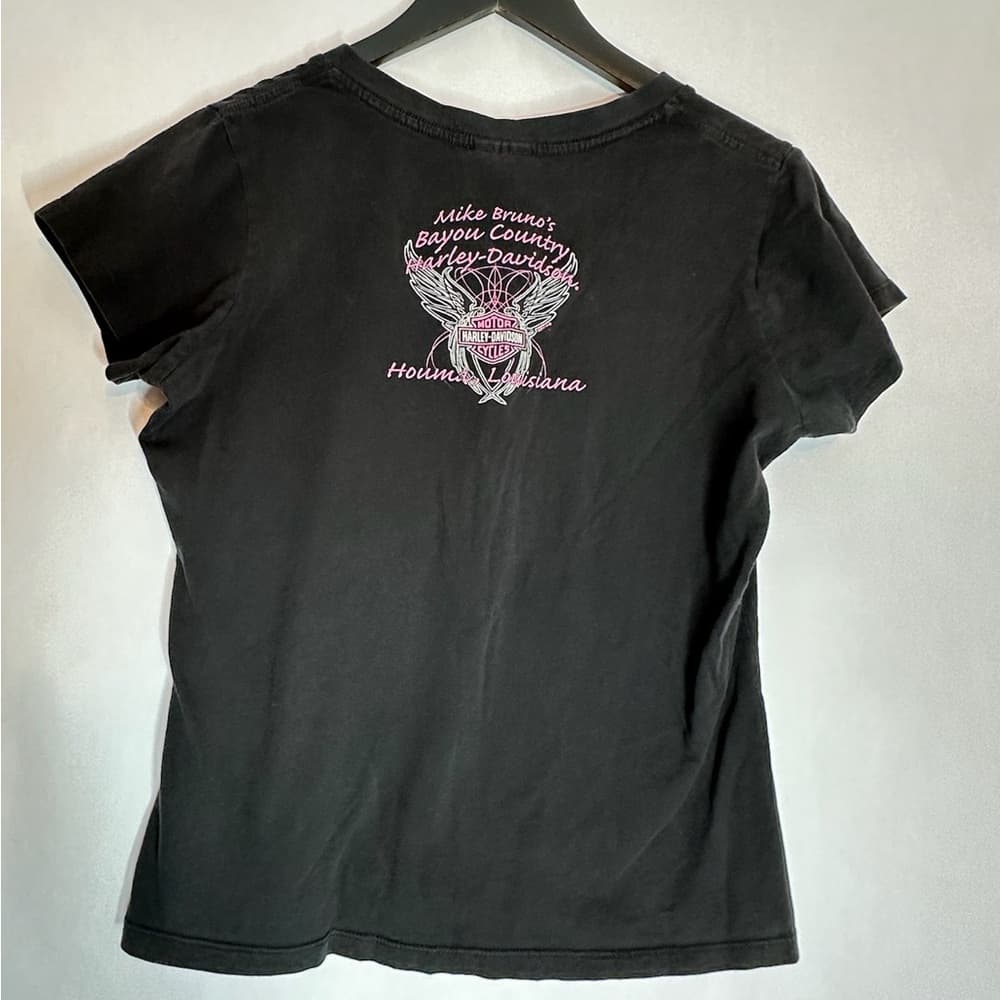 Harley Davidson Pink Rhinestone Logo Black Tee Shirt XL Y2K Biker Grunge - Thumbnail 10