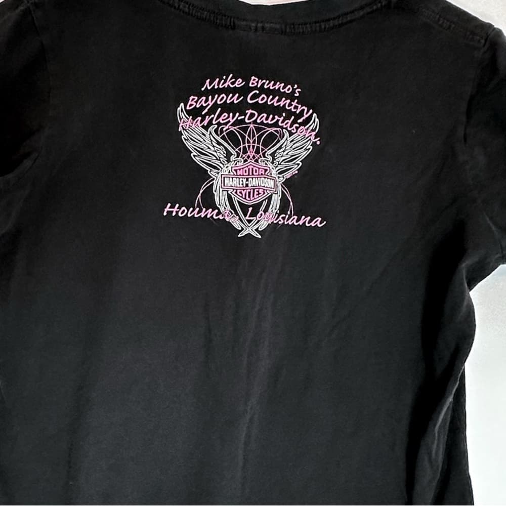 Harley Davidson Pink Rhinestone Logo Black Tee Shirt XL Y2K Biker Grunge - Thumbnail 9