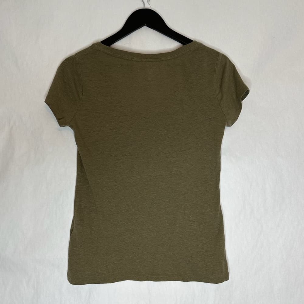 New York & Company NY&Co Linen Blend Tee Military Green Short Sleeve Size Small - Thumbnail 3