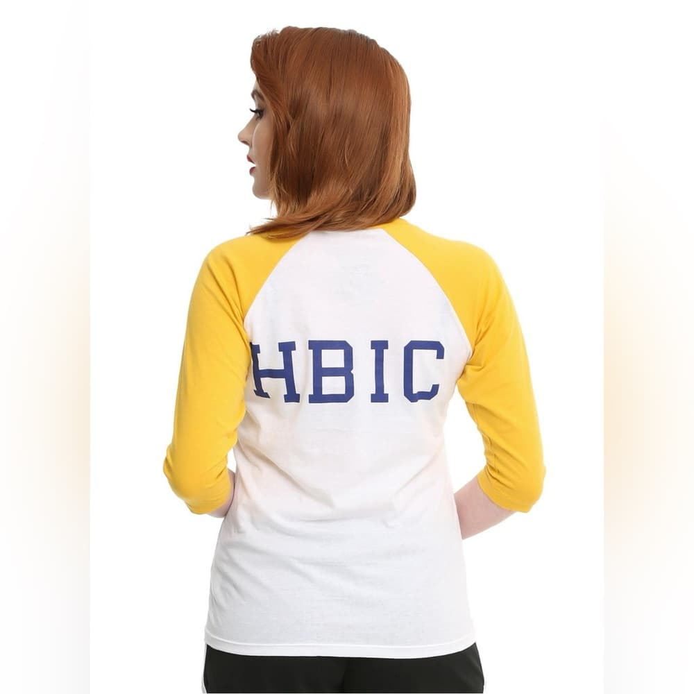 NWT Riverdale Vixens Hot Topic Yellow White 3/4 Sleeve Raglan Tee Small Juniors - Thumbnail 7