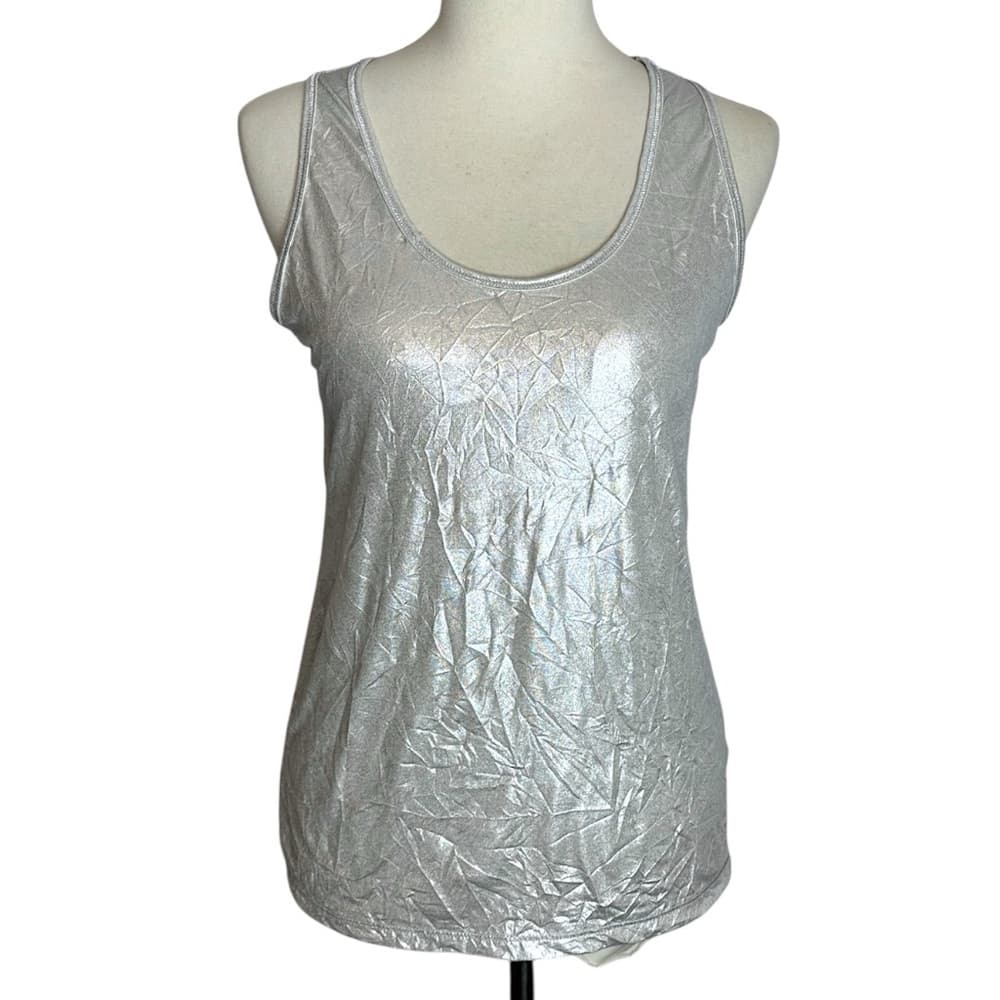Rock & Republic Silver Crinkle Foil Tank Top Metallic Stretchy Medium FLAWED - Thumbnail 9