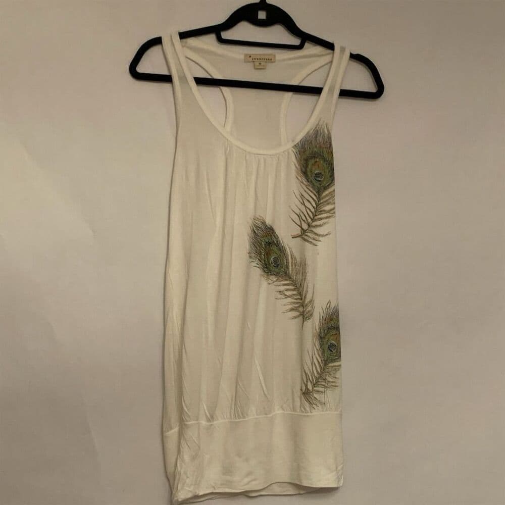 Forever 21 Tank Top Peacock Feather Design Boho Sleeveless Y2K Medium FLAWED - Thumbnail 8