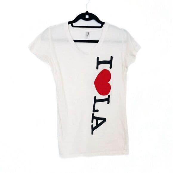 Next Level Apparel I Heart LA Graphic Tee White V-Neck Cotton Shirt Large Junior - Thumbnail 8