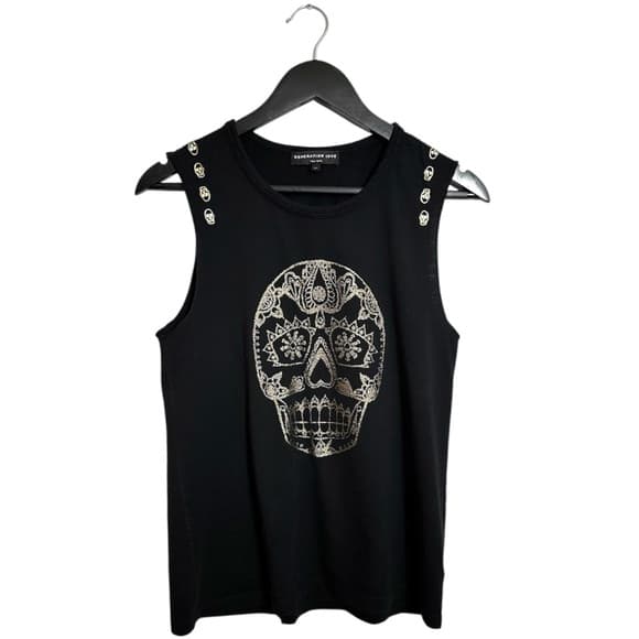 Generation Love Black Skull Tank 100% Pima Cotton Edgy Graphic Size Medium - Thumbnail 13