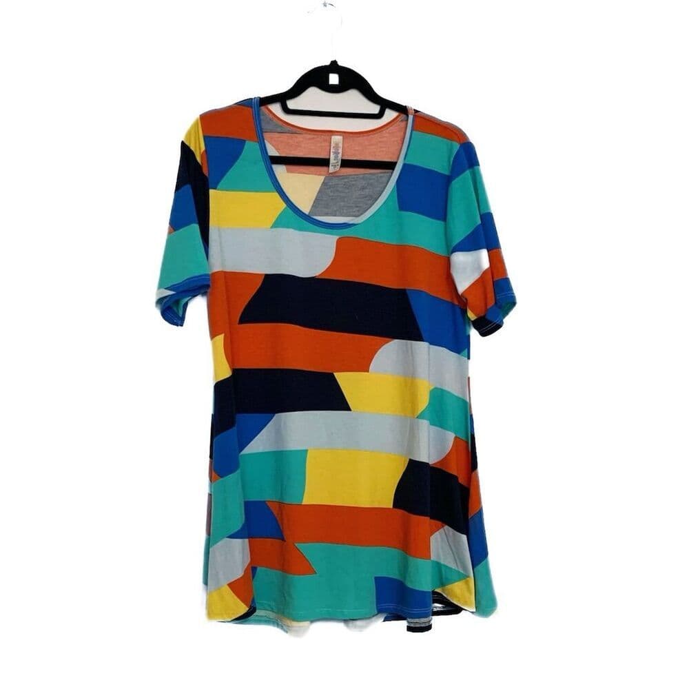 LuLaRoe Multicolor Perfect Tee Abstract Geometric Top Large Dopamine Dressing - Thumbnail 2