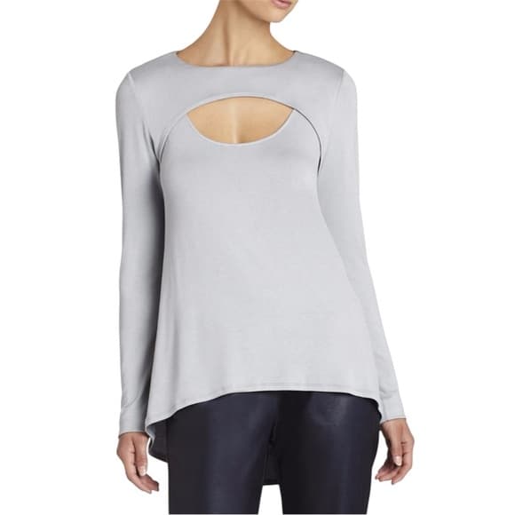 BCBGMAXAZRIA Gennelle Smoke Gray Cutout Long Sleeve Top Size Small - Thumbnail 12