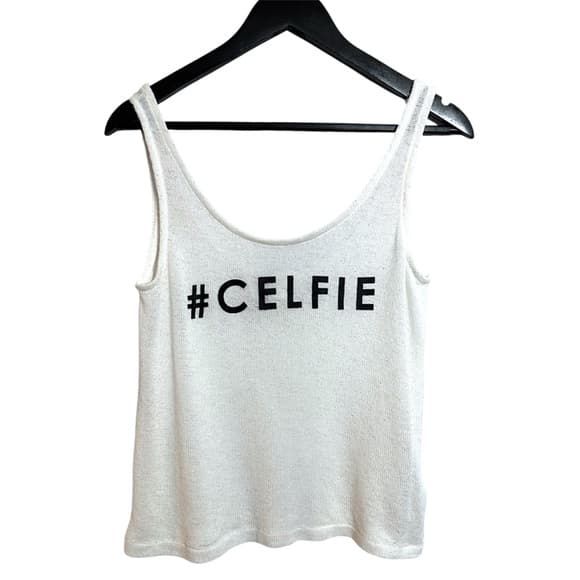 H&M Divided White Knit Tank Top #CELFIE Graphic Slightly Sheer Size Medium - Thumbnail 7