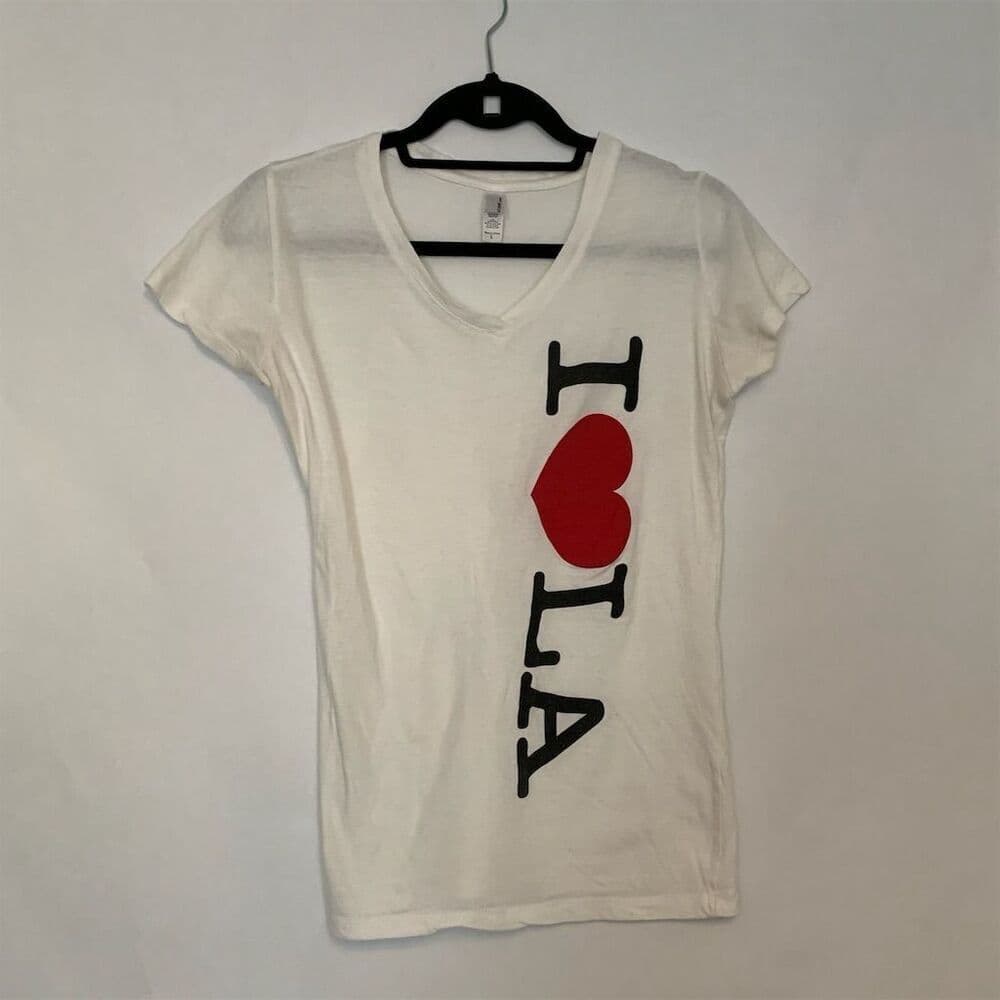 Next Level Apparel I Heart LA Graphic Tee White V-Neck Cotton Shirt Large Junior - Thumbnail 2
