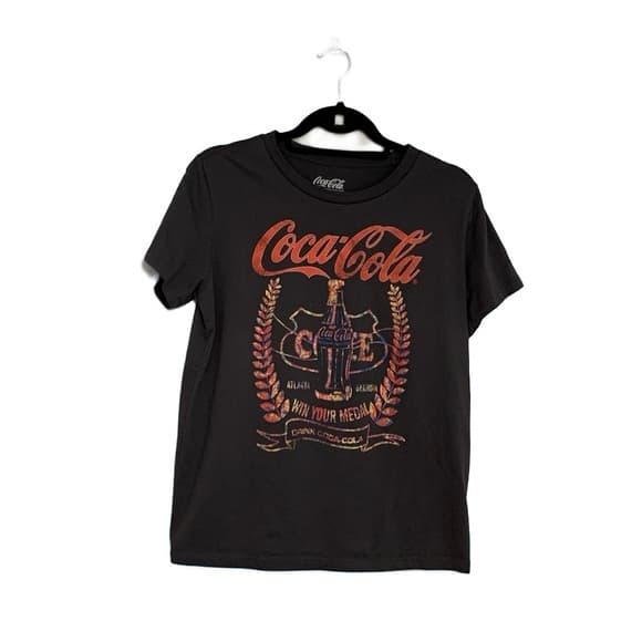 Coca Cola Bottle Vintage-Style Graphic T Shirt Dark Grey Logo Crest Womens Large - Thumbnail 5