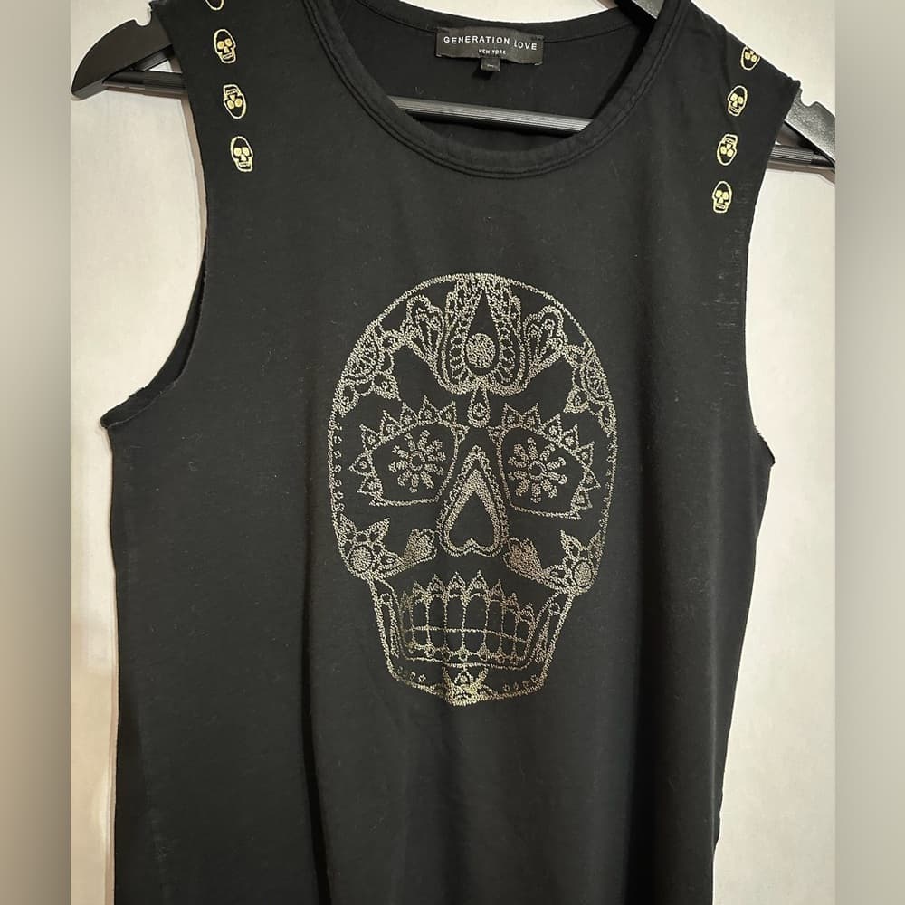 Generation Love Black Skull Tank 100% Pima Cotton Edgy Graphic Size Medium - Thumbnail 6