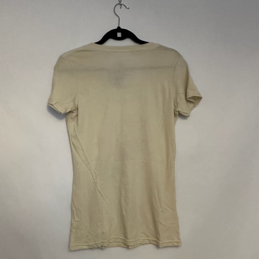 NWT UFC Women’s Cream V-Neck Graphic Tee Logo Short Sleeve Athletic Top Medium - Thumbnail 3