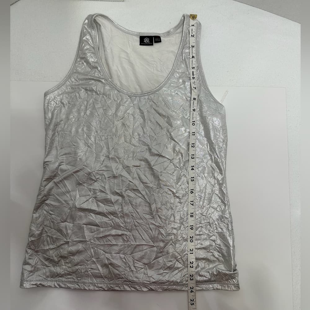 Rock & Republic Silver Crinkle Foil Tank Top Metallic Stretchy Medium FLAWED - Thumbnail 2