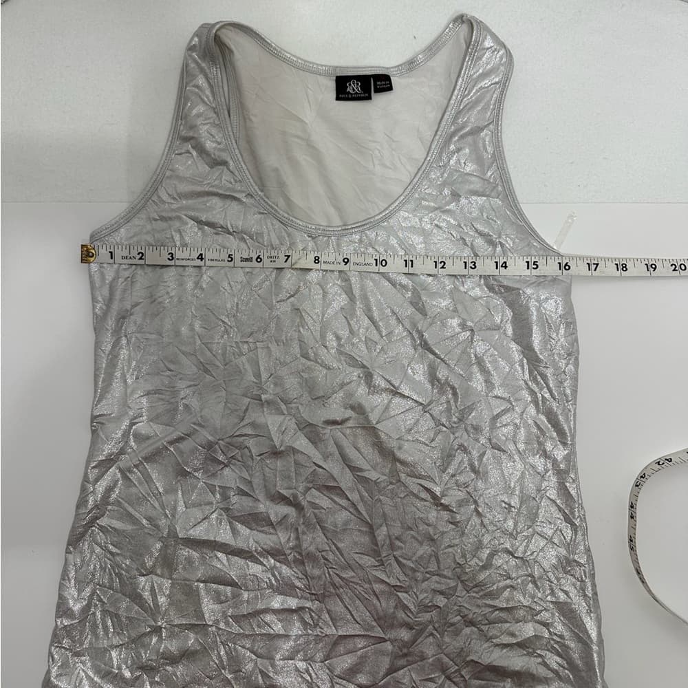 Rock & Republic Silver Crinkle Foil Tank Top Metallic Stretchy Medium FLAWED - Thumbnail 3
