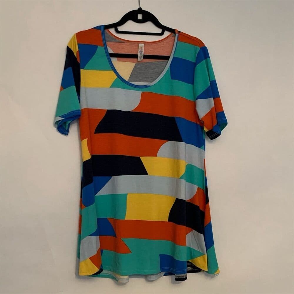 LuLaRoe Multicolor Perfect Tee Abstract Geometric Top Large Dopamine Dressing - Thumbnail 3