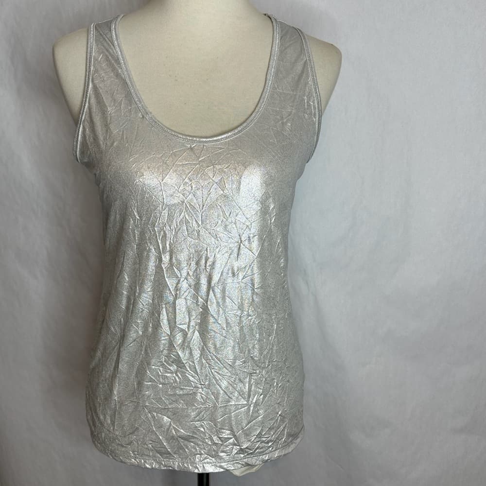 Rock & Republic Silver Crinkle Foil Tank Top Metallic Stretchy Medium FLAWED - Thumbnail 7