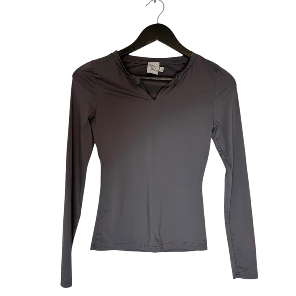 Princess Polly Gray Long Sleeve Athleisure Top US 4 CUT NECKLINE Neutral - Thumbnail 7