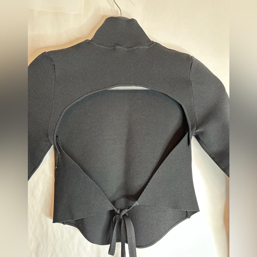 Zara Black Open Back Long Sleeve Tie Cropped High Neck Shirt Blogger Fav Medium - Thumbnail 3