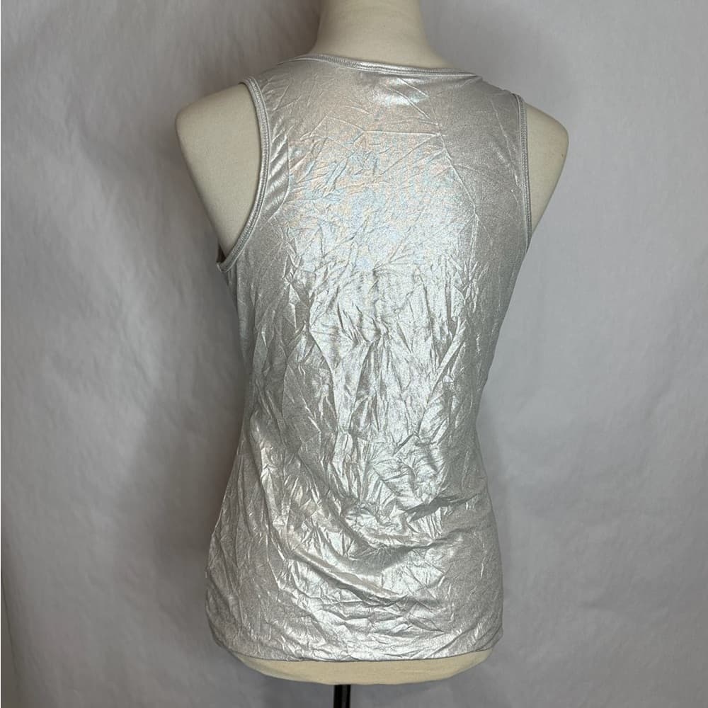Rock & Republic Silver Crinkle Foil Tank Top Metallic Stretchy Medium FLAWED - Thumbnail 4