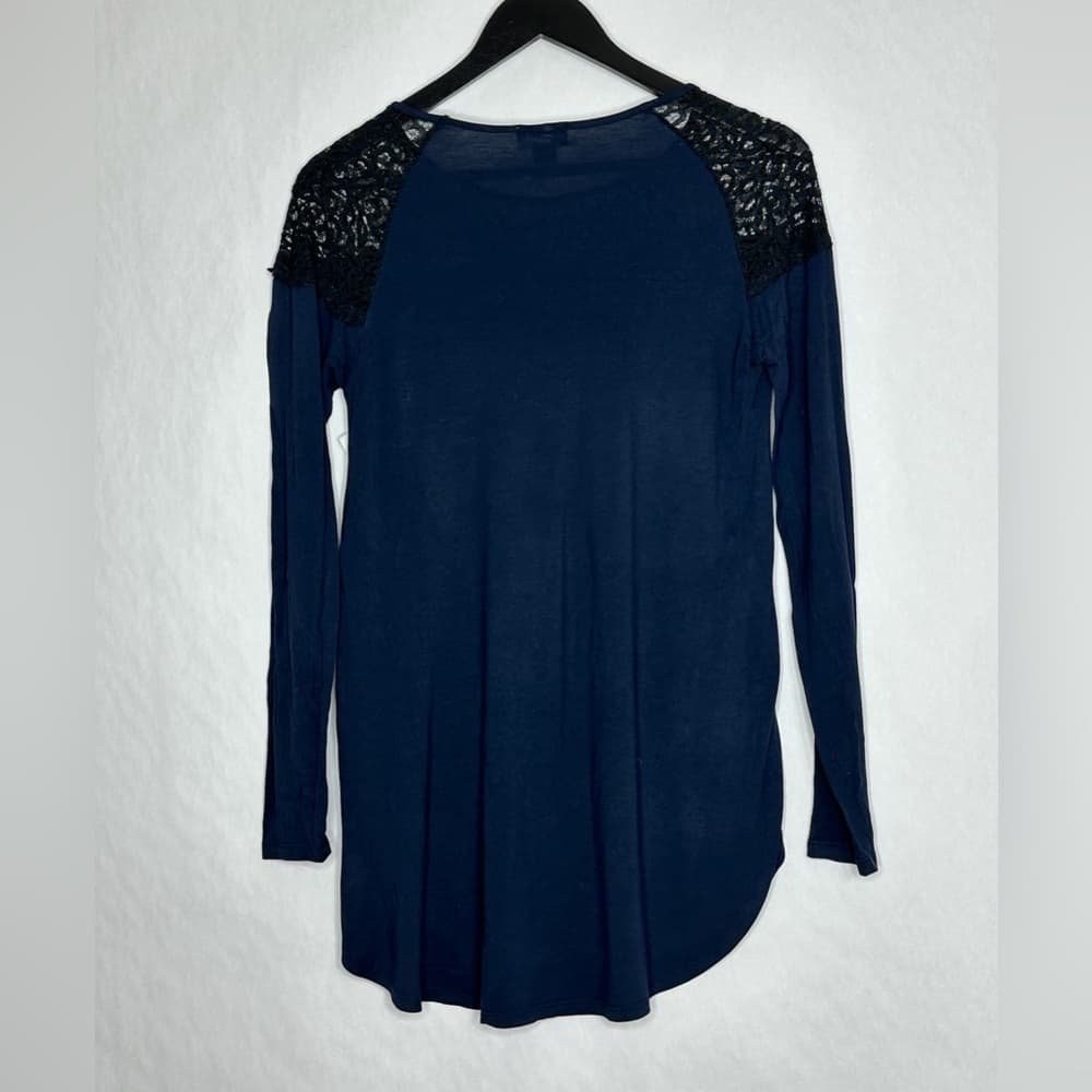 NEW Old Navy Navy Blue Lace Yoke Long Sleeve Top Casual Blouse Small SEE NOTE - Thumbnail 3