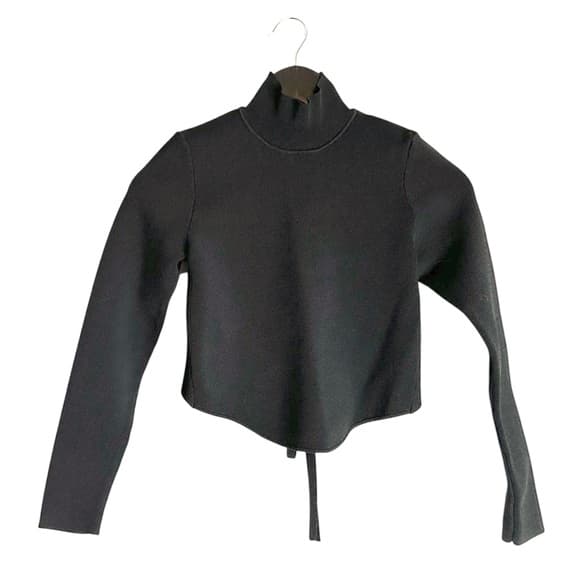 Zara Black Open Back Long Sleeve Tie Cropped High Neck Shirt Blogger Fav Medium - Thumbnail 7
