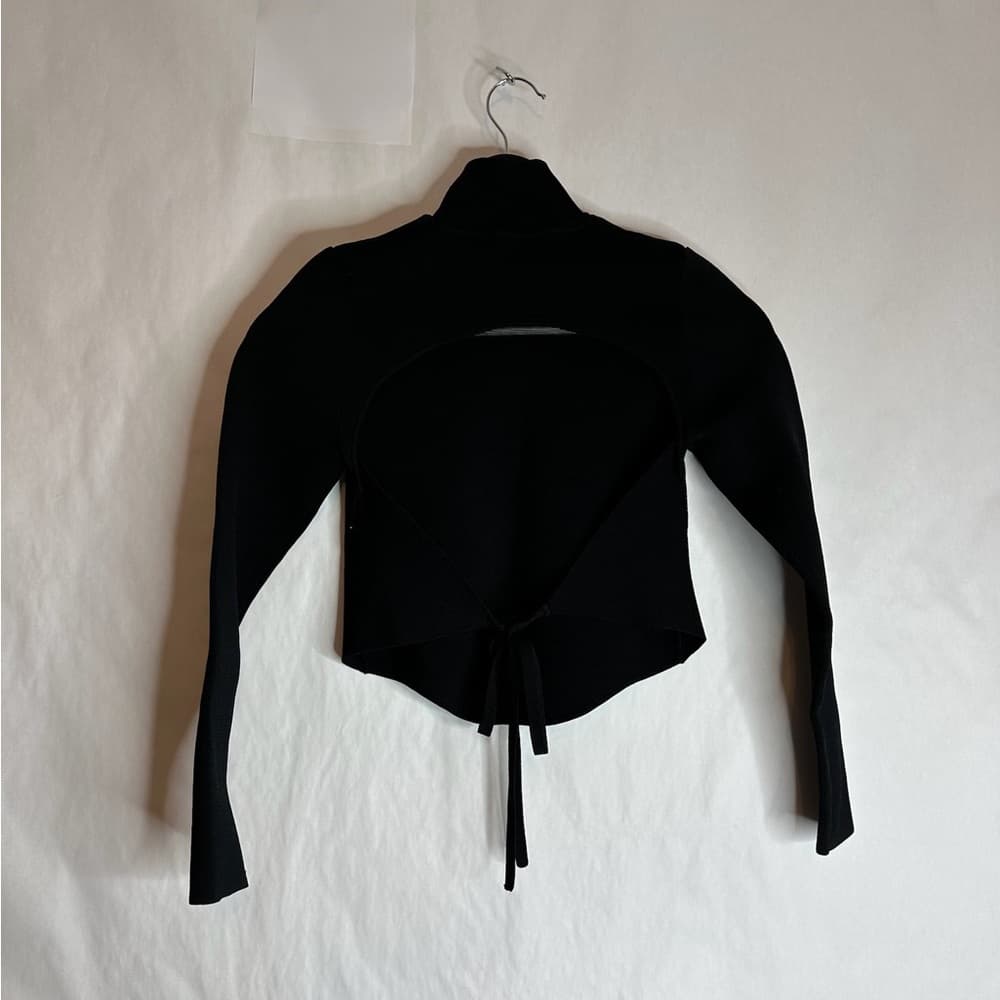Zara Black Open Back Long Sleeve Tie Cropped High Neck Shirt Blogger Fav Medium - Thumbnail 2