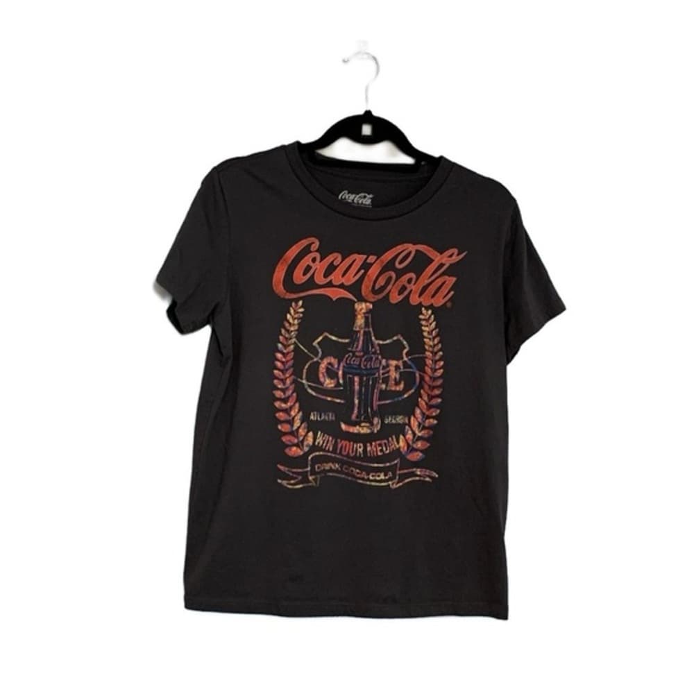 Coca Cola Bottle Vintage-Style Graphic T Shirt Dark Grey Logo Crest Womens Large - Thumbnail 4