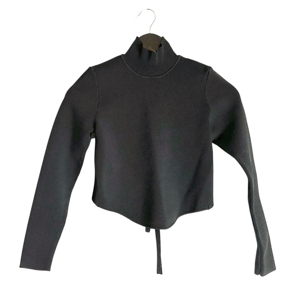 Zara Black Open Back Long Sleeve Tie Cropped High Neck Shirt Blogger Fav Medium - Thumbnail 6