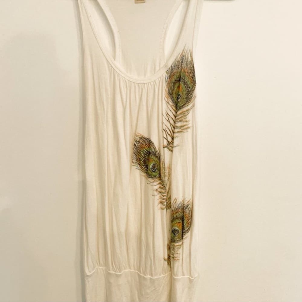 Forever 21 Tank Top Peacock Feather Design Boho Sleeveless Y2K Medium FLAWED - Thumbnail 13