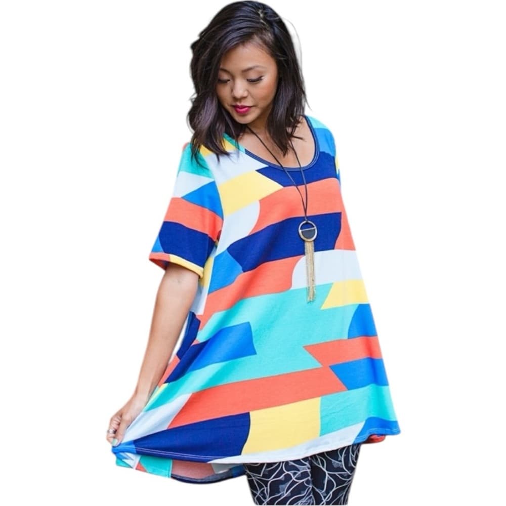 LuLaRoe Multicolor Perfect Tee Abstract Geometric Top Large Dopamine Dressing - Thumbnail 15