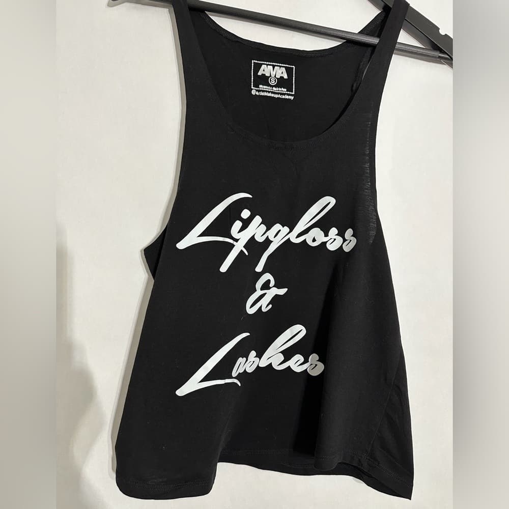 Lipgloss & Lashes Black Graphic Tank Top by Artist Makeup Academy Size Small - Thumbnail 2