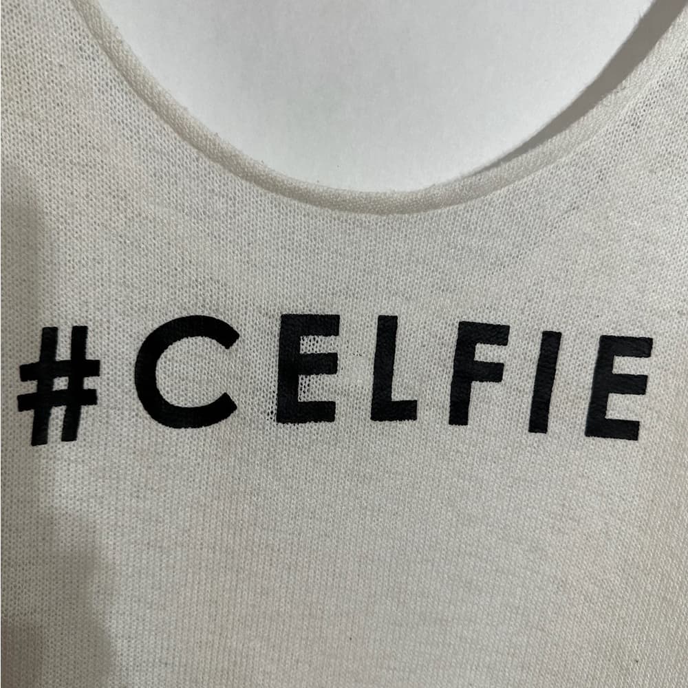 H&M Divided White Knit Tank Top #CELFIE Graphic Slightly Sheer Size Medium - Thumbnail 4
