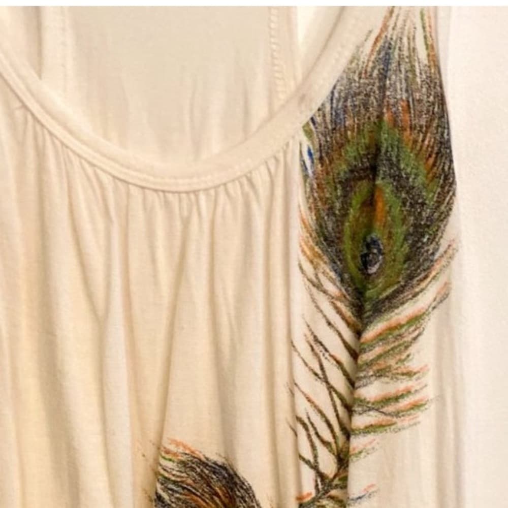 Forever 21 Tank Top Peacock Feather Design Boho Sleeveless Y2K Medium FLAWED - Thumbnail 14