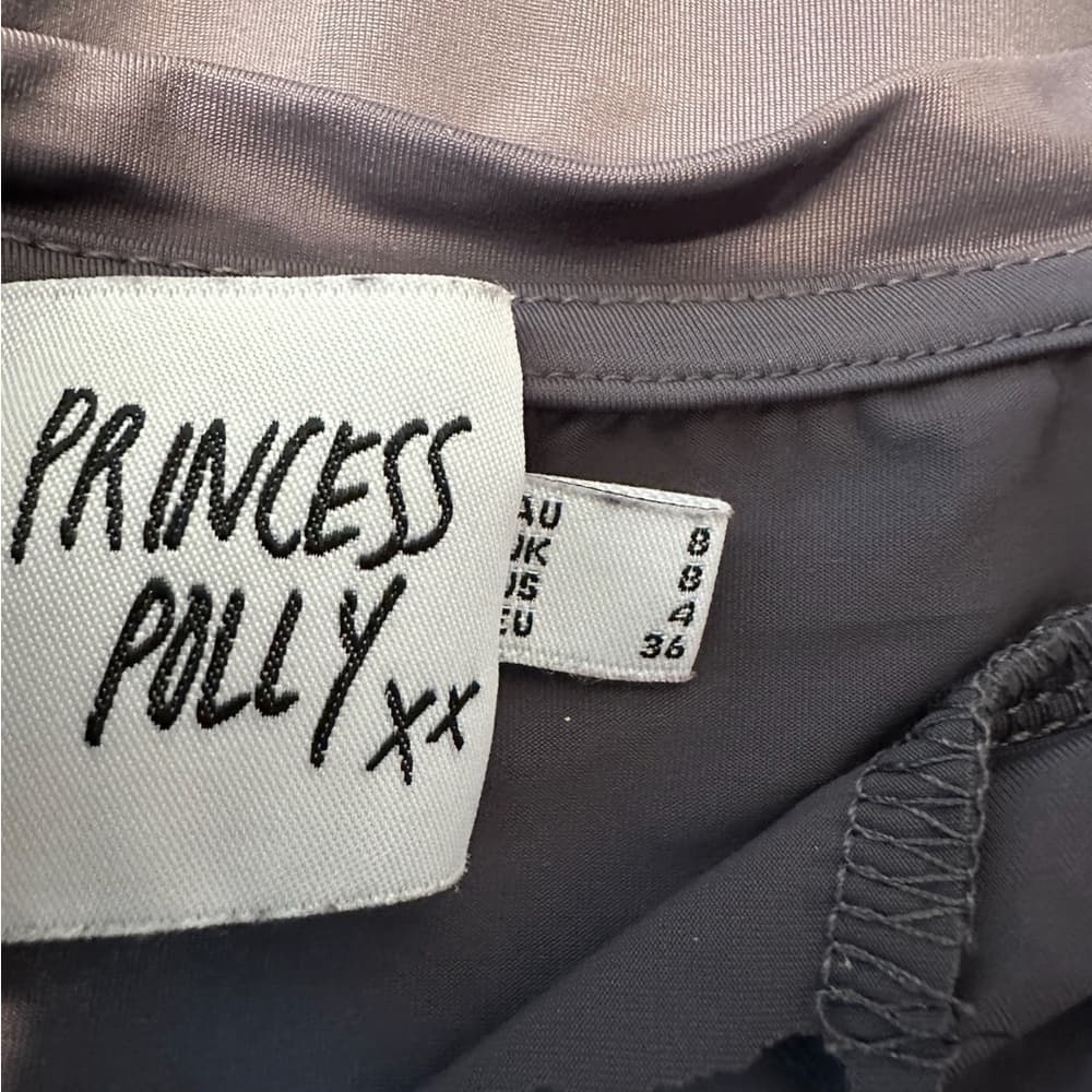 Princess Polly Gray Long Sleeve Athleisure Top US 4 CUT NECKLINE Neutral - Thumbnail 3
