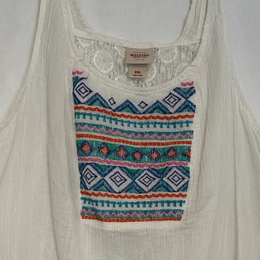 Mossimo Supply Co Boho Embroidered Peasant Tank Top Lace Back Size XL - Thumbnail 7