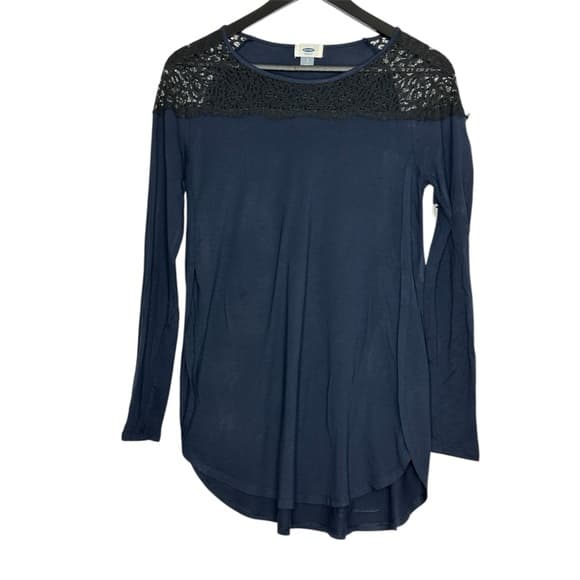 NEW Old Navy Navy Blue Lace Yoke Long Sleeve Top Casual Blouse Small SEE NOTE - Thumbnail 6