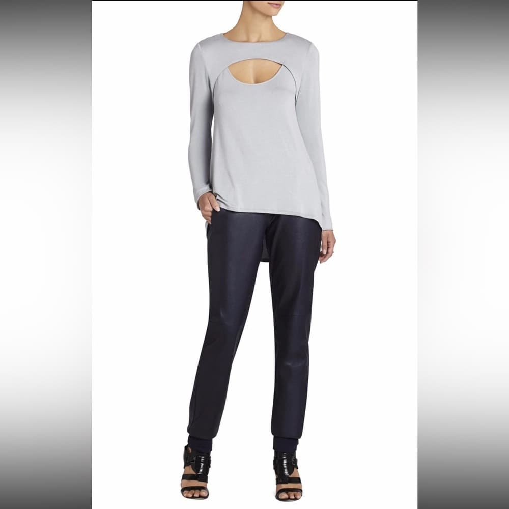 BCBGMAXAZRIA Gennelle Smoke Gray Cutout Long Sleeve Top Size Small - Thumbnail 9