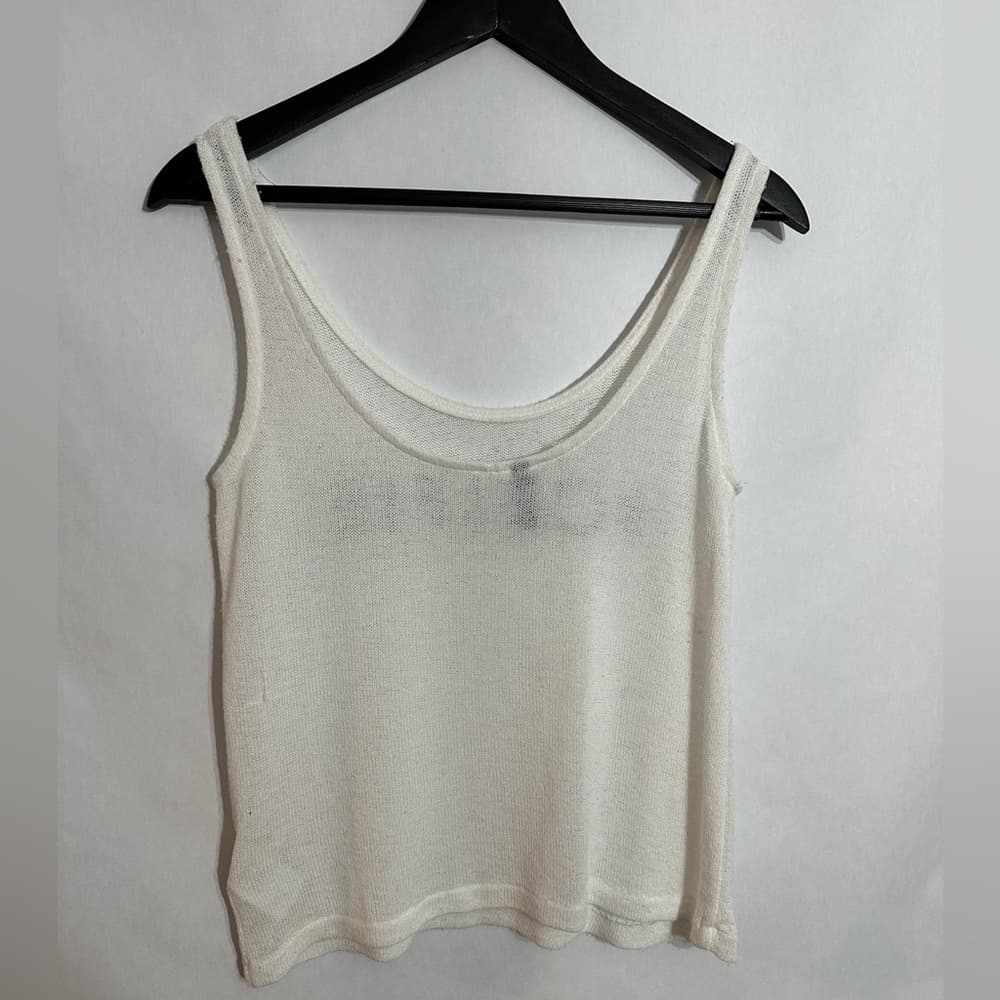 H&M Divided White Knit Tank Top #CELFIE Graphic Slightly Sheer Size Medium - Thumbnail 3