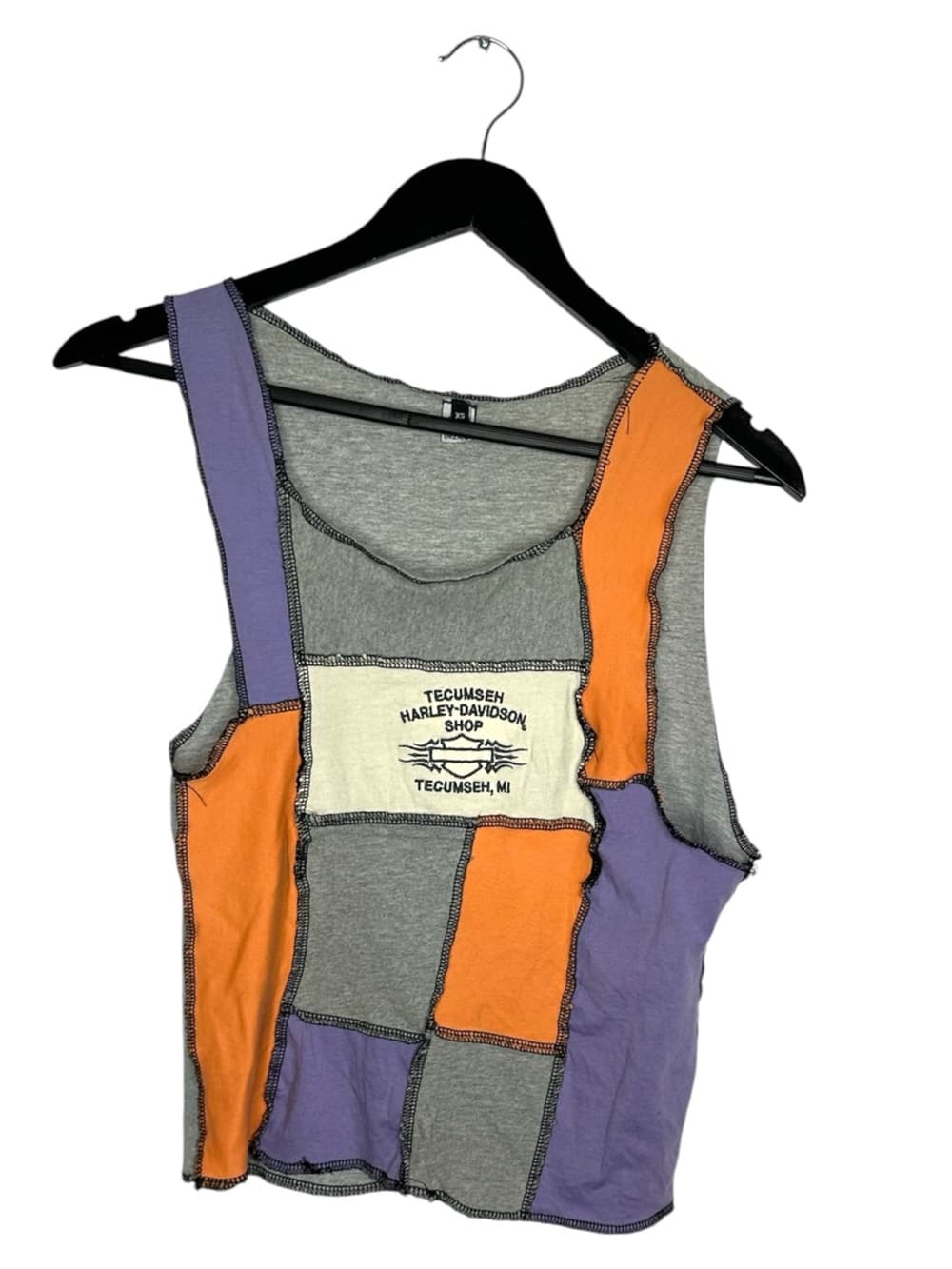 Custom/Reworked Harley-Davidson Tecumseh MI Y2K Patchwork Tank Top XS Bikercore - Thumbnail 10