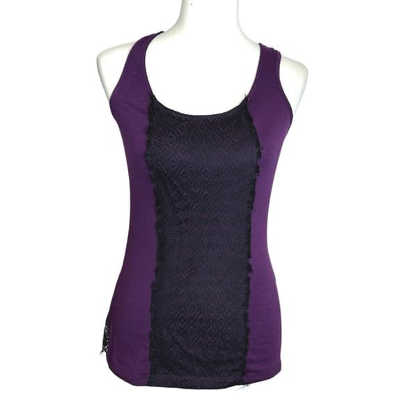 Aqua Blues Purple Tank with Black Lace Back and Sheer Panel Y2K Size Medium - Thumbnail 11