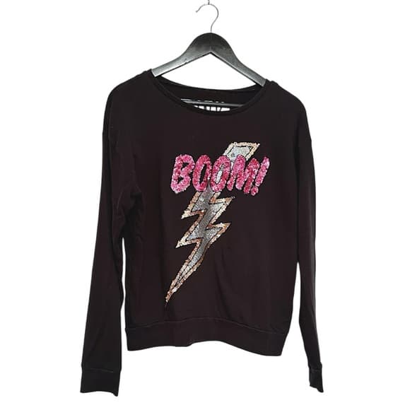 Victoria’s Secret PINK Sequin Boom Lightning Bolt Graphic Black Pullover Medium - Thumbnail 8