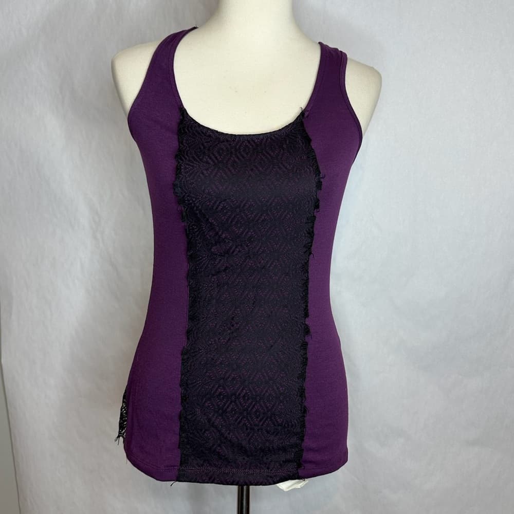 Aqua Blues Purple Tank with Black Lace Back and Sheer Panel Y2K Size Medium - Thumbnail 9