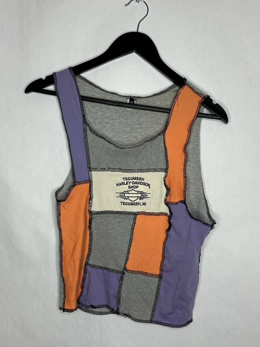 Custom/Reworked Harley-Davidson Tecumseh MI Y2K Patchwork Tank Top XS Bikercore - Thumbnail 6