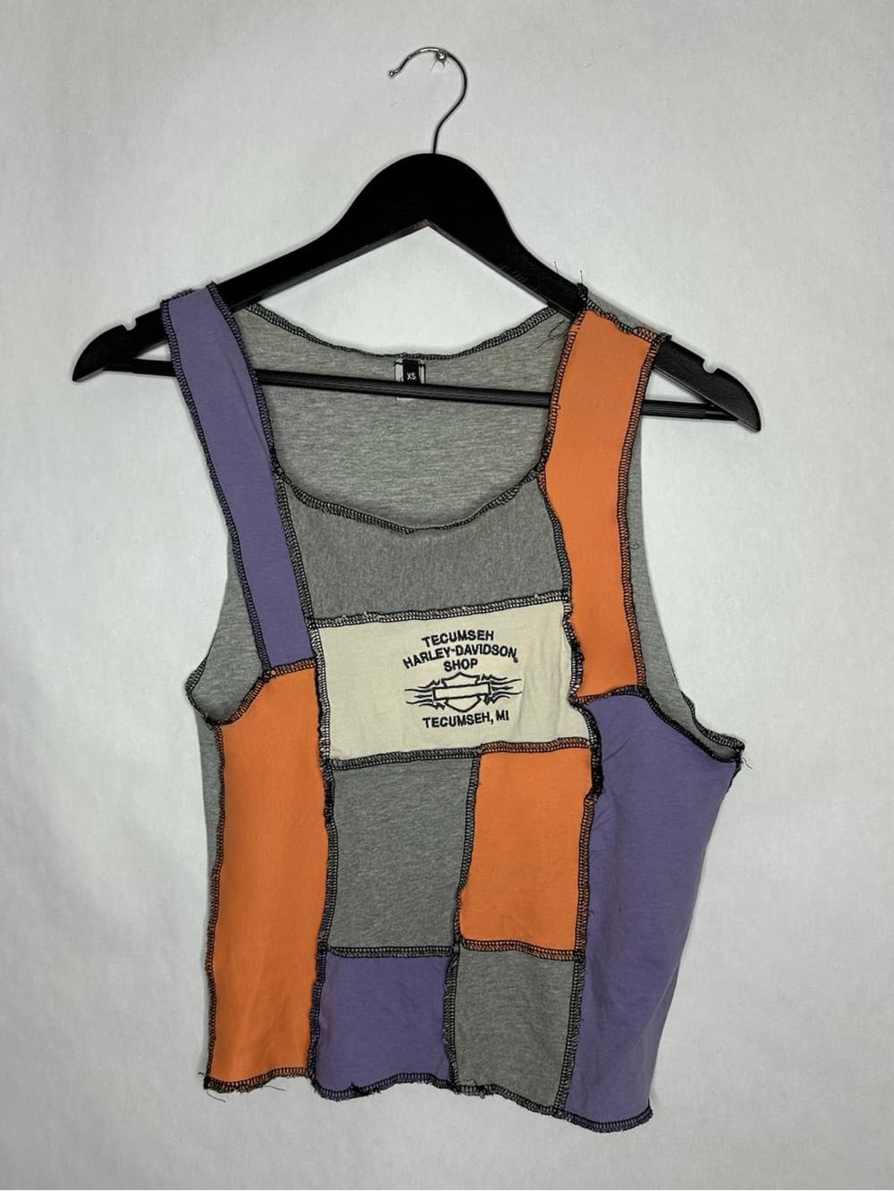 Custom/Reworked Harley-Davidson Tecumseh MI Y2K Patchwork Tank Top XS Bikercore - Thumbnail 5