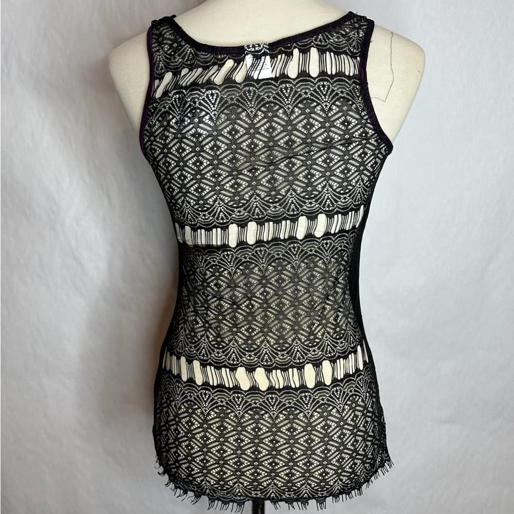Aqua Blues Purple Tank with Black Lace Back and Sheer Panel Y2K Size Medium - Thumbnail 5