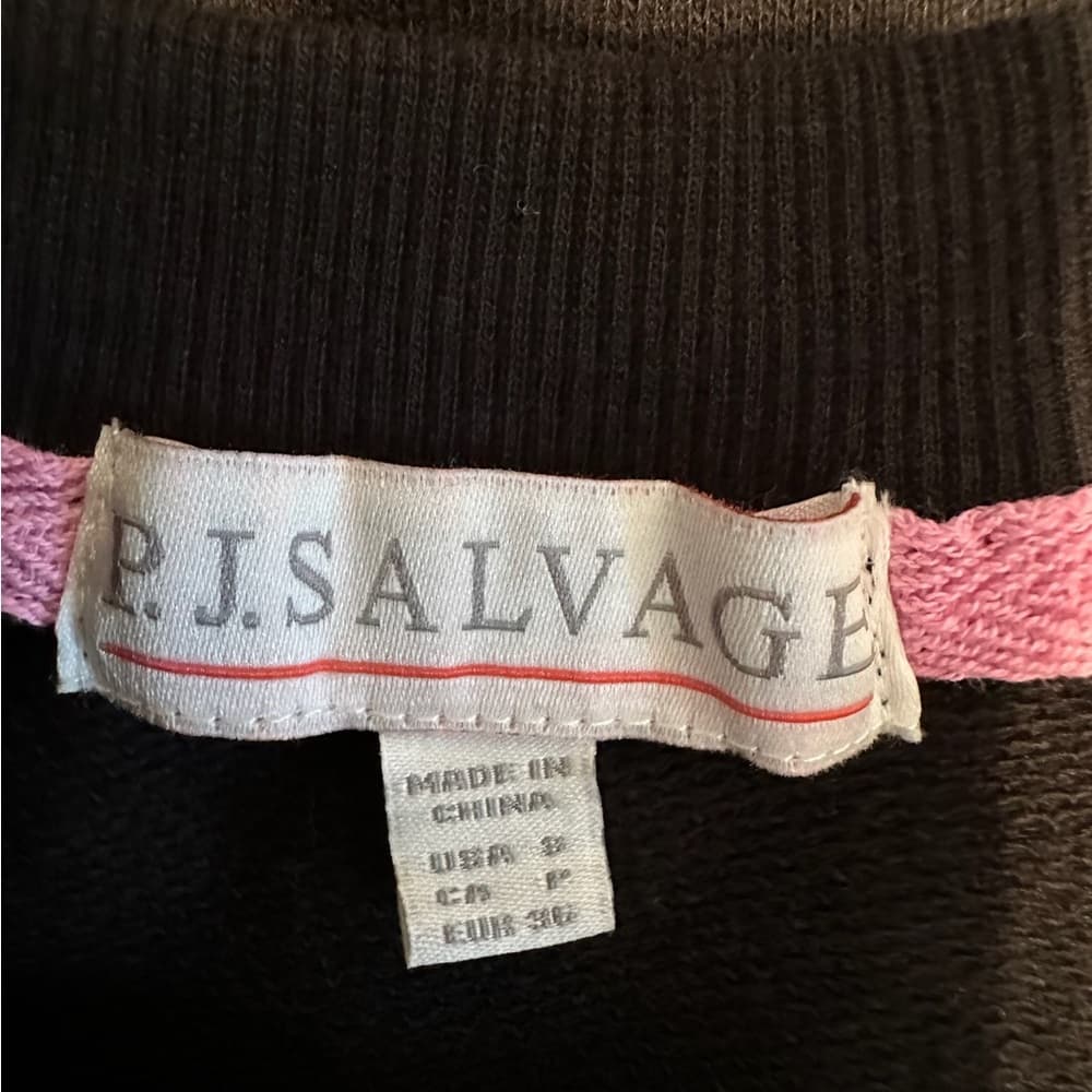 PJ Salvage Lightning Bolt & Star Black Sweatshirt Distressed Hem Design Small - Thumbnail 6