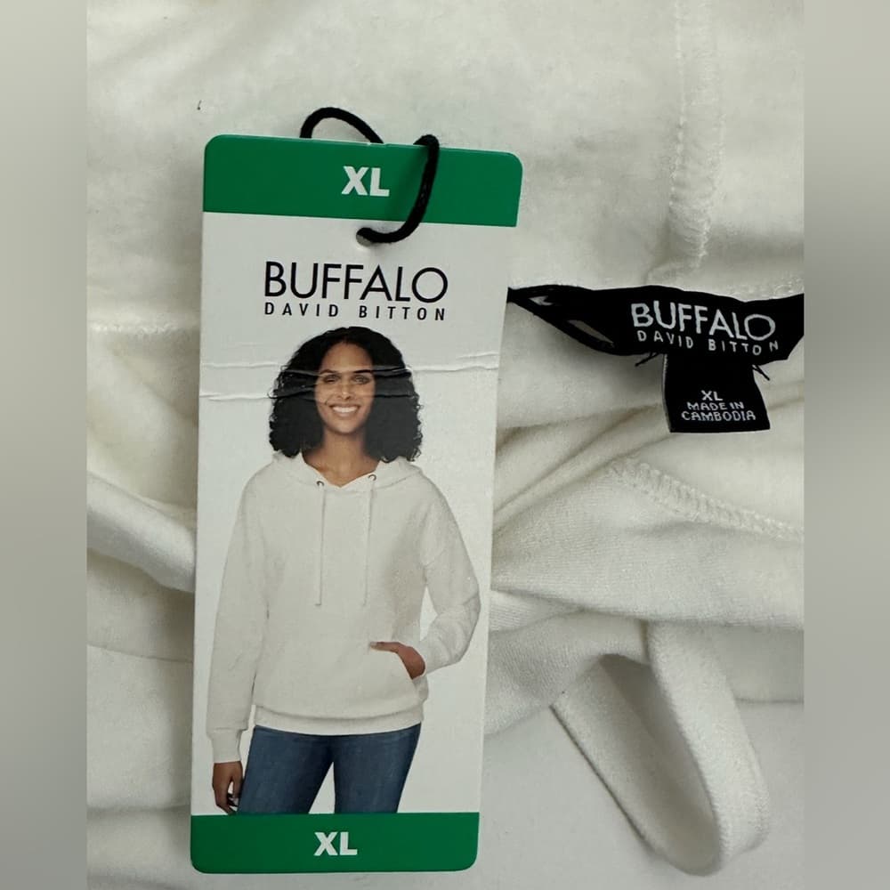NWT Buffalo David Bitton White Pullover Hoodie Sweatshirt XL Neutral Minimalist - Thumbnail 4
