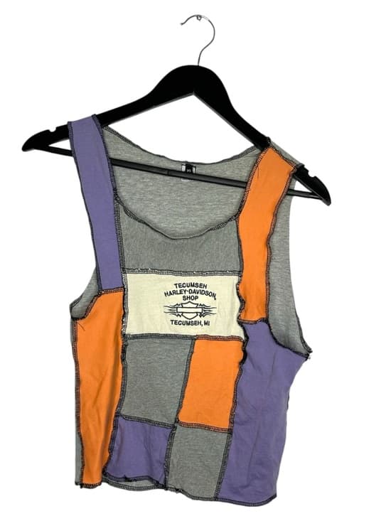 Custom/Reworked Harley-Davidson Tecumseh MI Y2K Patchwork Tank Top XS Bikercore - Thumbnail 11
