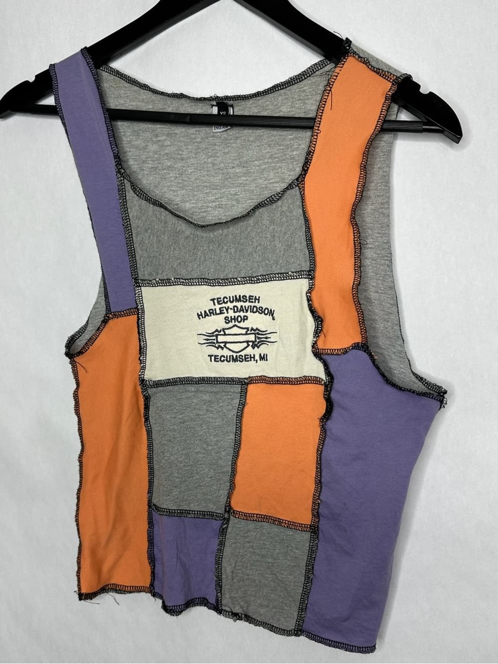 Custom/Reworked Harley-Davidson Tecumseh MI Y2K Patchwork Tank Top XS Bikercore - Thumbnail 3