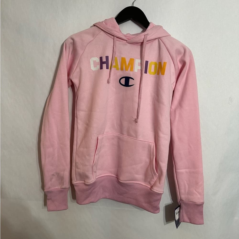 NWT Champion Powerblend Ice Cake Pink Graphic Logo Hoodie Women Small SEE NOTES - Thumbnail 2